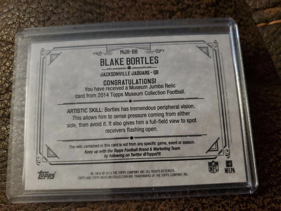 2014 TOPPS MUSEUM COLLECTION JUMBO RELIC BLAKE BORTLES JACKSONVILLE JAGUARS UCS - Image 2 of 2
