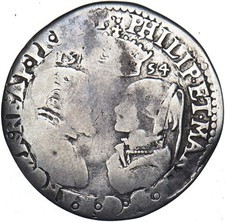 1554 Shilling - Philip & Mary British Silver Hammered Coin