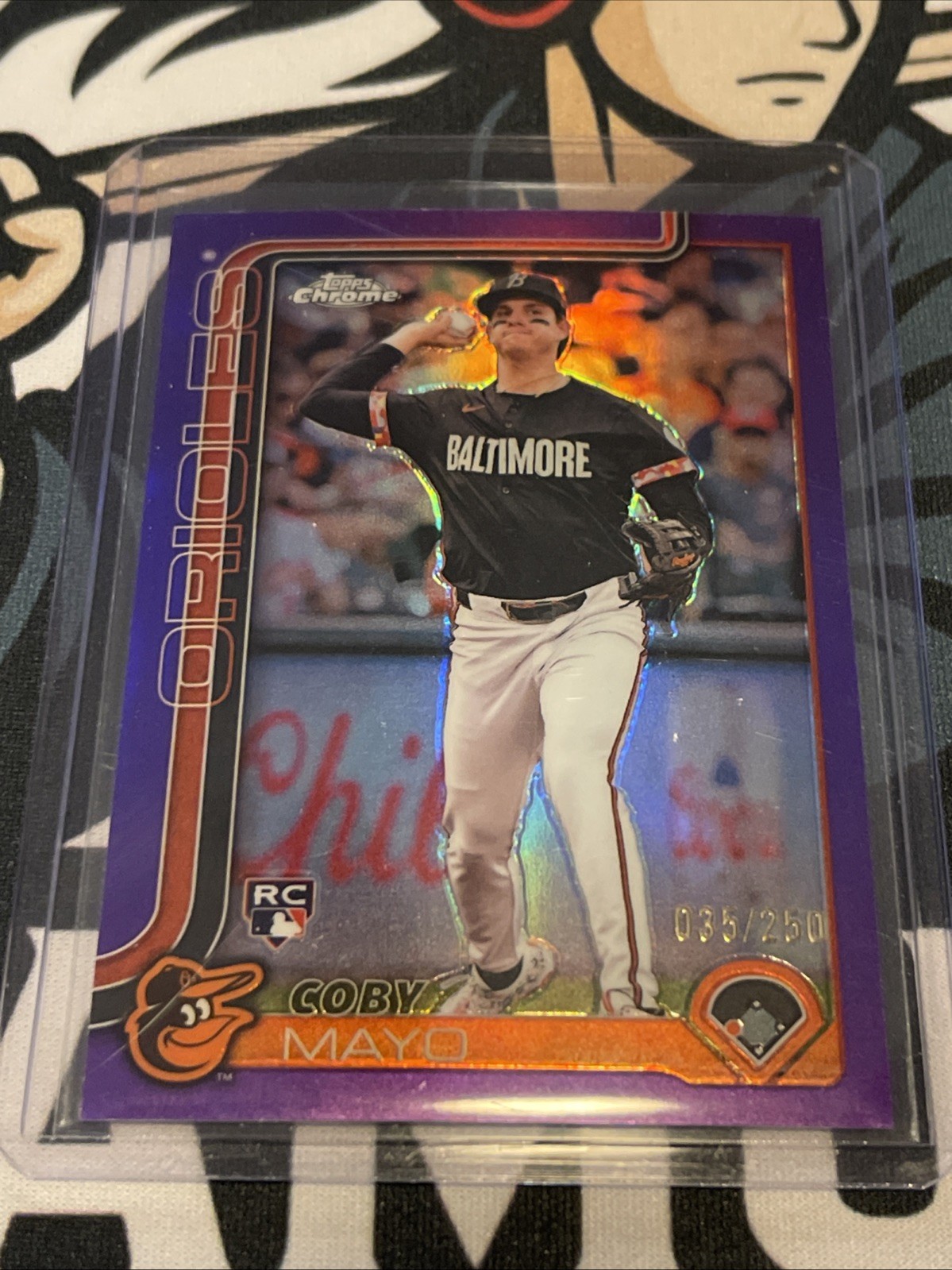 2025 Topps Chrome Purple Refractor /250 Coby Mayo RC #120 Orioles Rookie