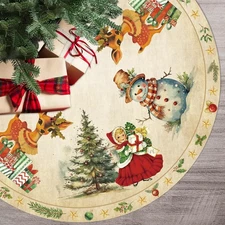 Vintage Christmas Decorations Tree Skirt 48 Inch Retro Sika Deer Xmas Tree Mat