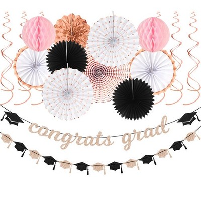 Rose-Gold Pink-White Black Party-Decorations Graduation - 18pcs Kits 2026 Con...