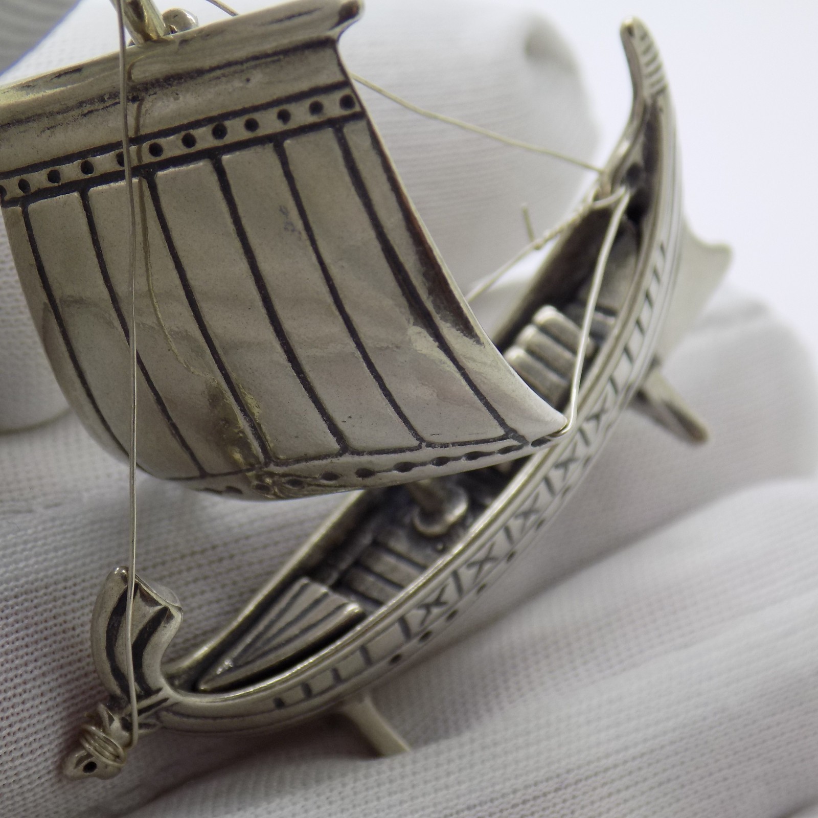 Vintage Italian Handmade Genuine Silver Ancient Vessel Figurine Solid Miniature