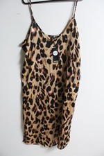 Boohoo Womens Leopard Print Satin Slip Dress - Brown - Size 16 (j15)