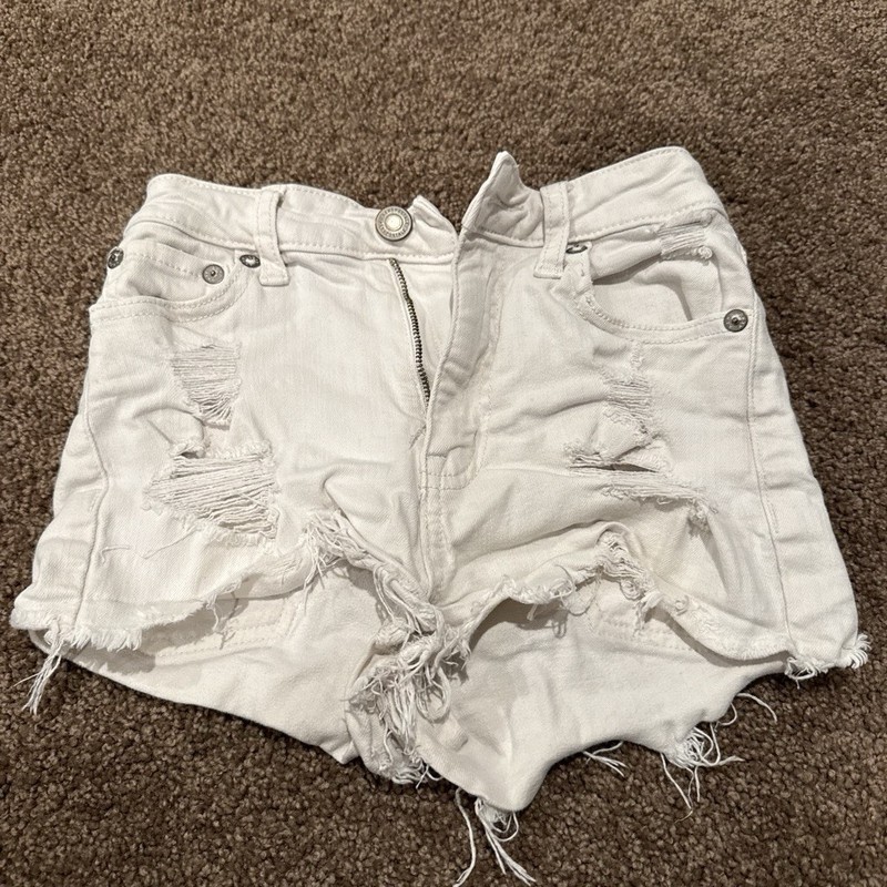 Aéropostale High Rise Shorty White Cut Off Denim Shorts 00 Cotton Stretch