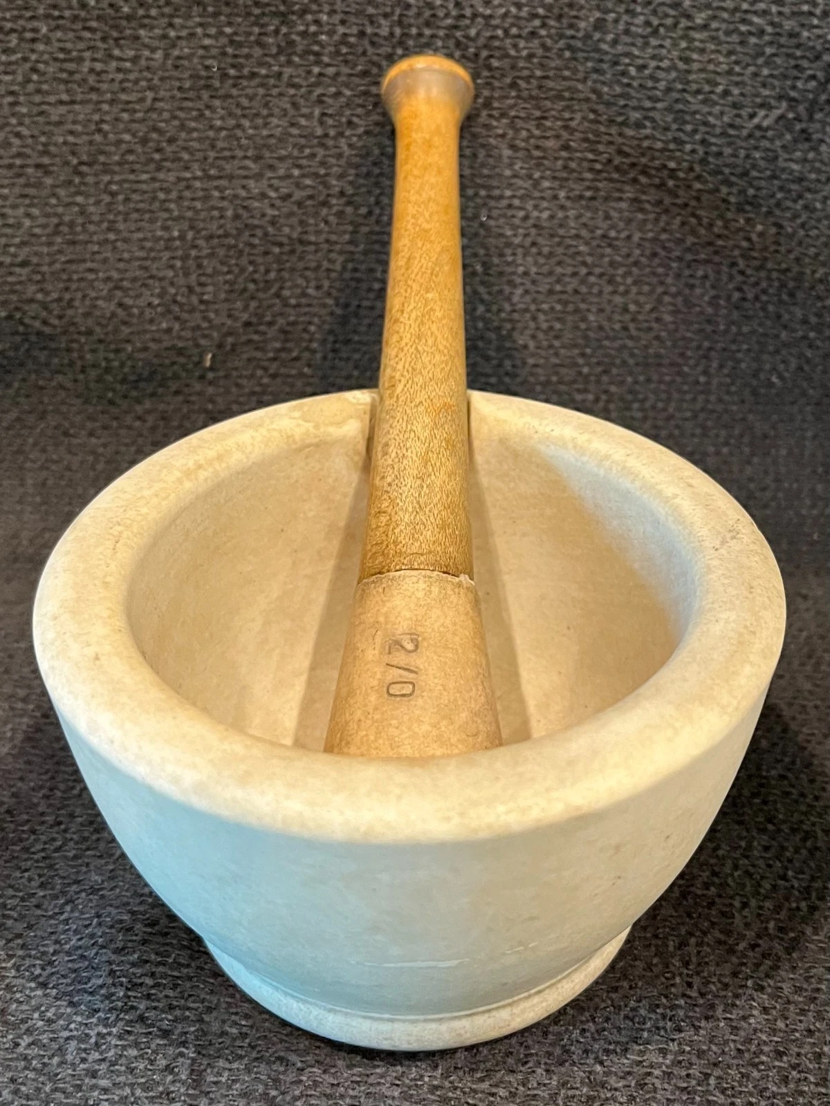 Vintage antique ~1930 Thomas Maddock's Sons 2/0 Mortar & Pestle MATCH SET Stone