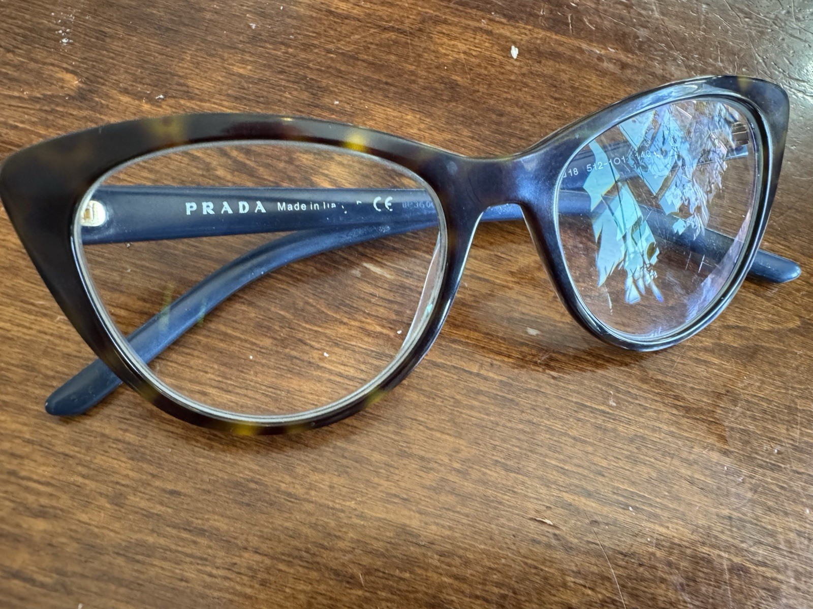 Prada PR 05XV cat-eye eyeglasses in a Havana/tortoiseshell color. Used thumbnail 6