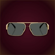 Versace VE2290 Unisex Rectangle Gold Black Lens Sunglasses 61mm Medusa LIMITED