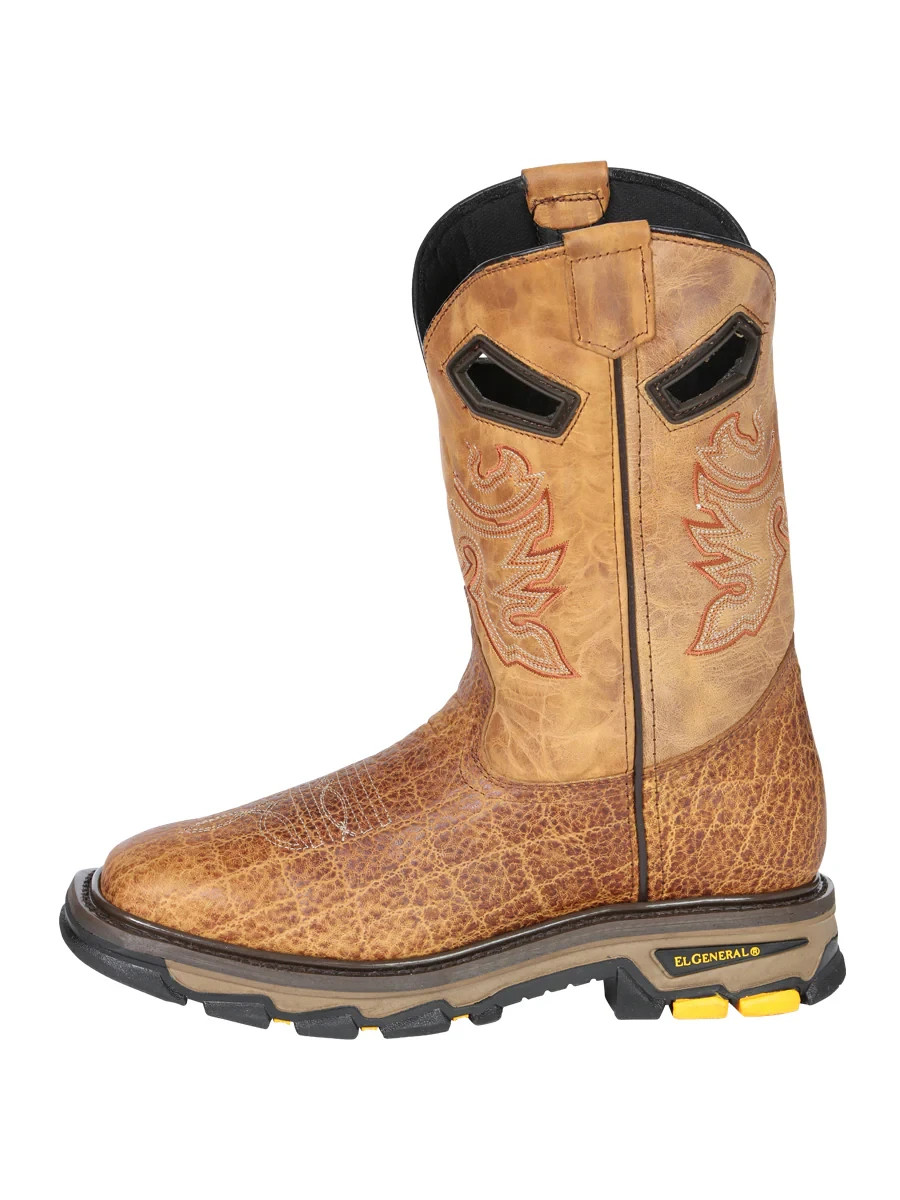 Genuine Leather Square Toe Exotic Elephant Print Western Work