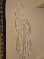 Handmade Crescent Moon Macrame Wall Hanging White Boho Decor Fiber Art Accent