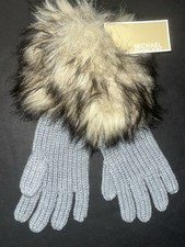 NEW Michael Kors Faux Fur Trim Knit Gloves Coyote Gray 534248 NAT NWT 48 MSRP
