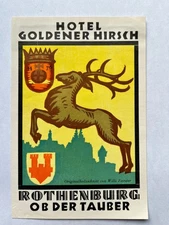 Vintage HOTEL GOLDENER HIRSCH Decal Rothenburg, Germany 4 X 5 1/2
