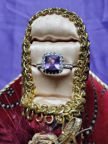 Sterling Silver Ring Purple Amethyst Color Stone & Clear Accents Sz 7 Marked - Picture 2 of 24