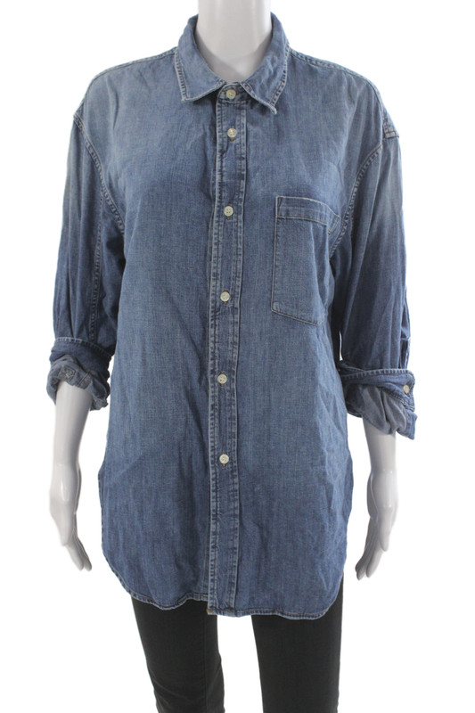 Citizens of Humanity Women Blue Cotton Button-Up Long Sleeve Top Size M