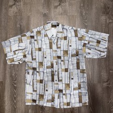 VTG Monzini Collection Shirt Mens M Short Sleeve Button Geometric Abstract USA