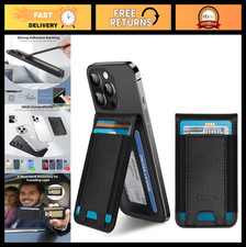 Stick-On Phone Wallet with Adjustable Stand, 8-Card Holder, Strong Adhesive - Bl