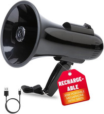 Rechargeable Megaphone Bullhorn 30W Siren 240 Second Recording USB-C Black