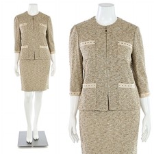 St John Collection 2Pc Tweed Skirt Suit sz 12/10 Jacket Skirt Sand Dollar Multi