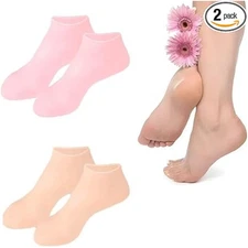 2 Pairs Silicone Socks for Dry Cracked Feet Women,Silicones Moisturizing Socks,F