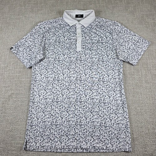 Links Golf Polo Shirt Mens Small White Novelty Hot Dog Beer Print Performance
