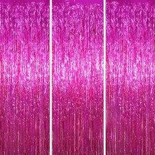 Pink Foil Fringe Backdrop Curtains, 3.3x8.2ft, 3 Pack 03 Pink