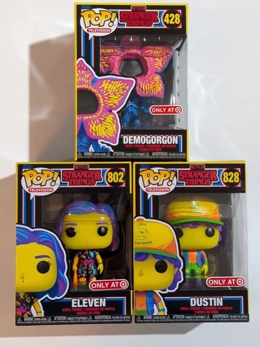 Funko Pop! Stranger Things Black Light Lot of 3: Demogorgon/Eleven/ Dustin