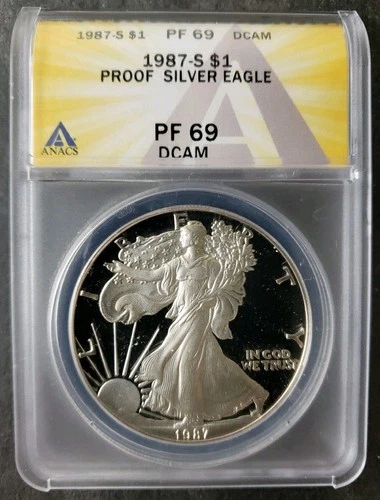 1987 S Proof $1 American Silver Eagle Dollar ANACS PF69 DCAM