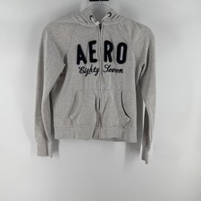 Aeropostale Aero Eighty Seven Gray Full Zip Hoodie Sweatshirt Womens Size S