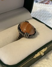 Antique Sterling Silver Red Banded Agate Cabochon Ring