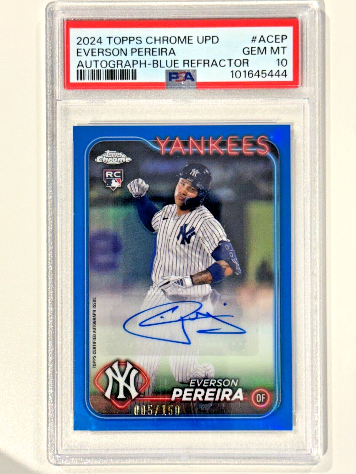 2024 Topps Chrome Everson Pereira Rookie Blue Refractor Auto /150 Rc PSA 10