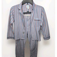 VTG Sears Boys Pajamas Set Size 12 Perma-Prest Blue Red Striped Button Up Haiti