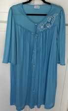 Vintage Lorraine Teal Blue Silkie Short Sleeve Nightgown Women s Medium