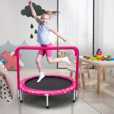 NNECW Foldable Kids Trampoline with Handle for Indoor & Outdoor-Pink