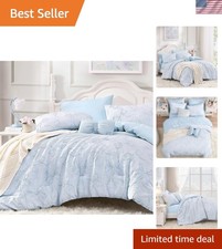 Queen Size Cute Comforter Set, 3 Pieces Light Blue Boho Tufted Bedding Set, 3...