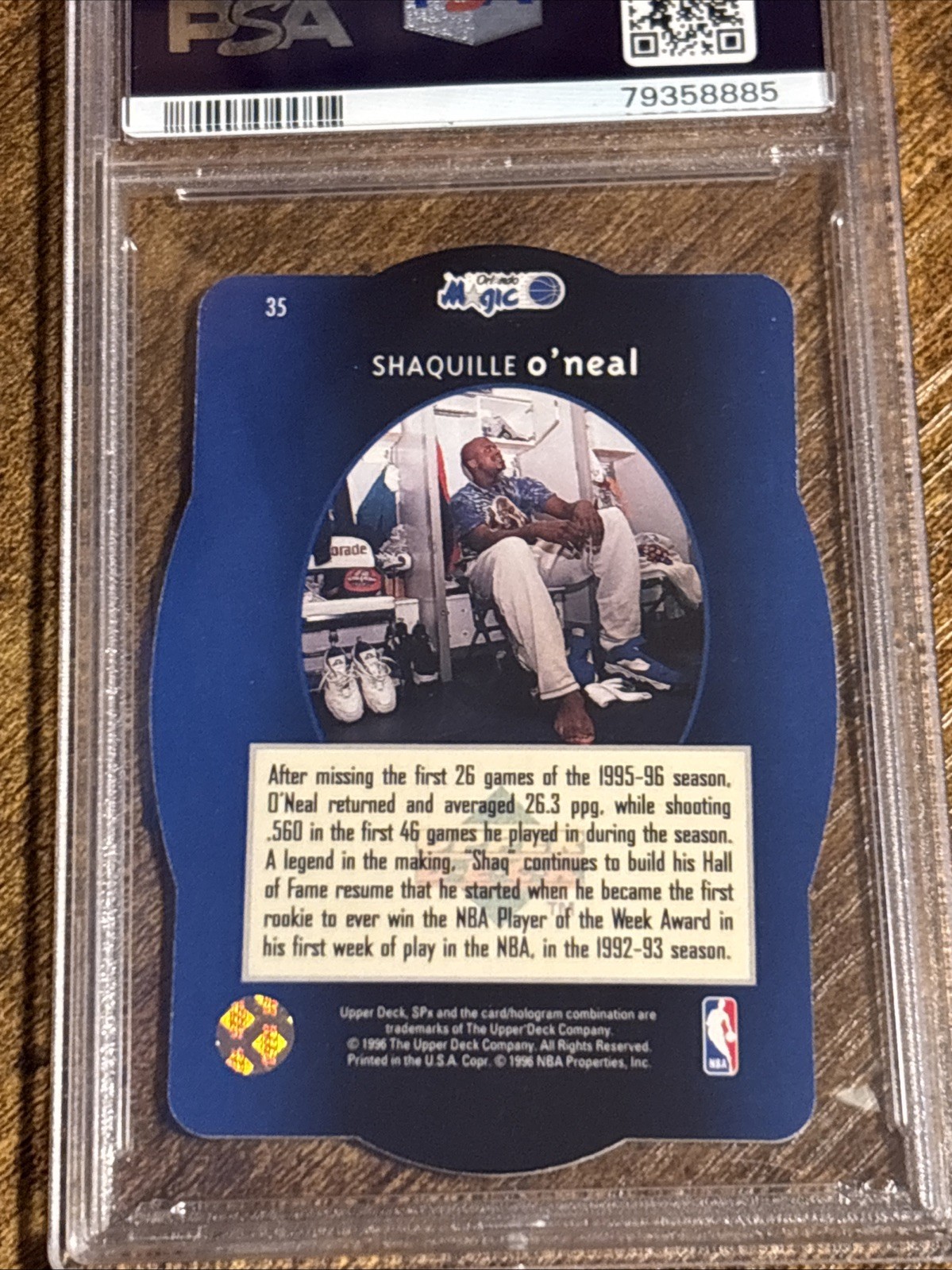 1996 SPX SHAQUILLE ONEAL  #35 PSA 9 MINT Rare view 2