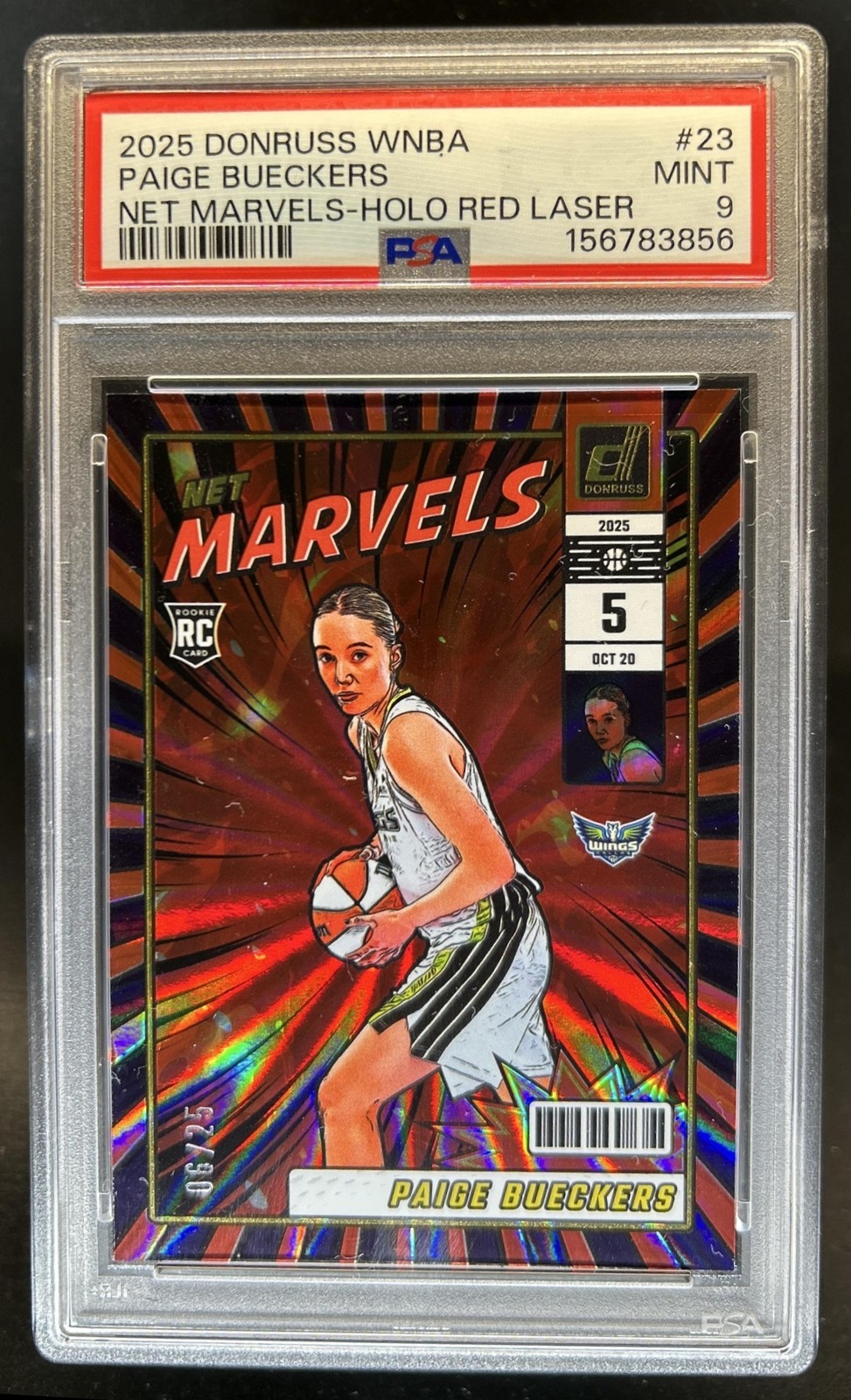 2025 Panini Donruss WNBA Paige Bueckers Net Marvels RC Red Holo Laser #/25 PSA 9 view 1