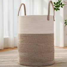 Large Woven Laundry Basket Hamper,60L Cotton Rope Storage Bin for Blankets,To...
