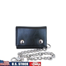 Men's Chain Wallet 2 Snap Closure RFID Trifold Wallet Multiple Card Slots Black