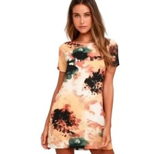 Lulus Size S Watercolor Print Abstract Shift Dress Short Sleeve Modern