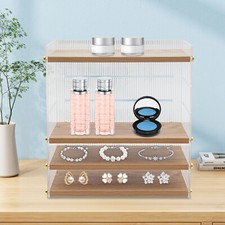 4 Tier Desk Organizer, Desktop Storage Cabinet, Storage Box Wood, Clear New New