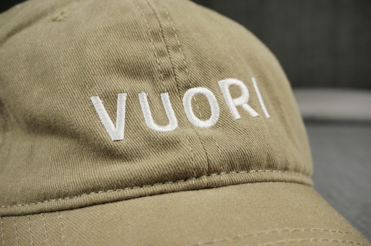 Vuori Hat Strapback Khaki Tan Dad Cap Embroidered Logo Strap 