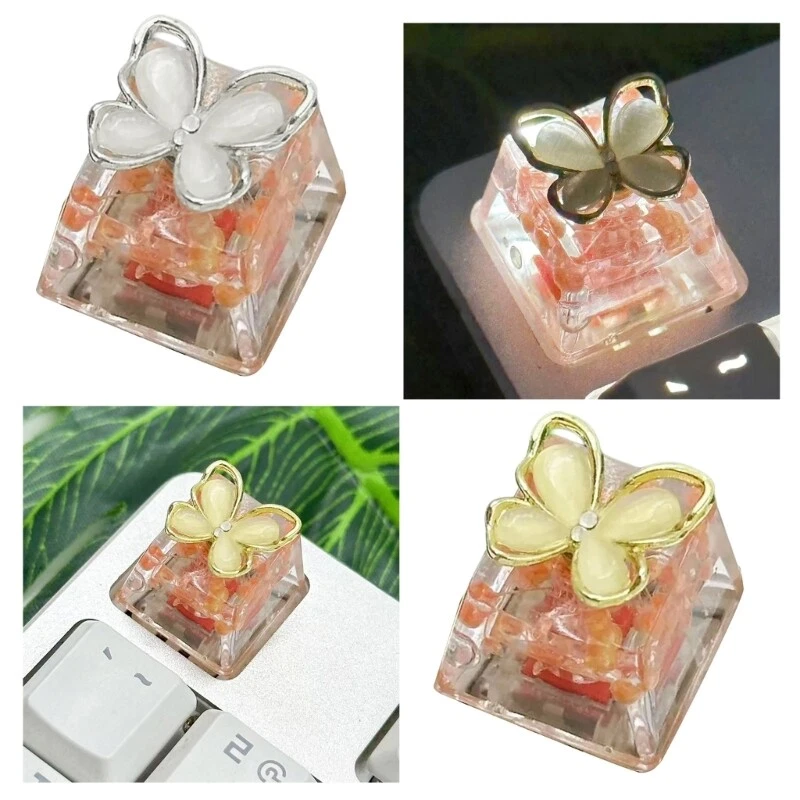 Rotating Butterfly Flower Epoxy Resin Backlit Keycap for Mechanical Keyboards