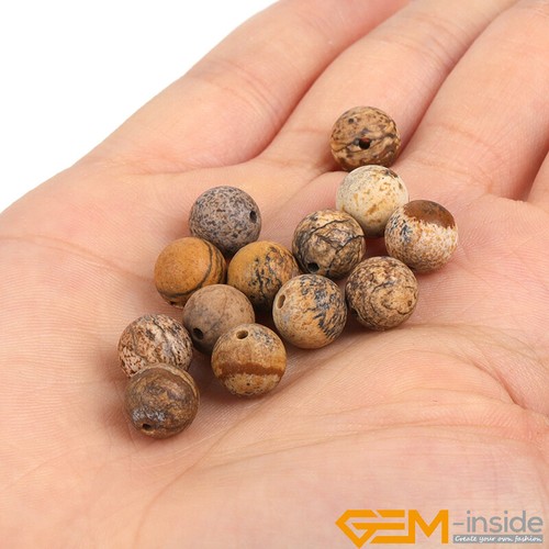 Natural Yellow Picture Jasper Stone Frosted Matte Round Jewelry Making Beads 15" - Bild 35 von 49