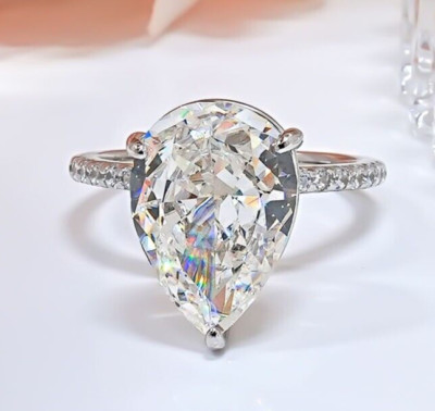 8ct Stylish 18K Gold Vermeil Teardrop Ring, Lab Grown White Diamond, Luxury Gift