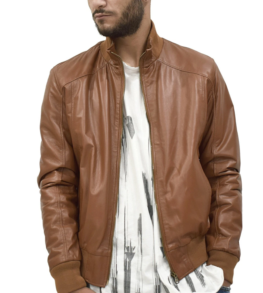 Giacca pelle uomo bomber pelle marrone Roma_R