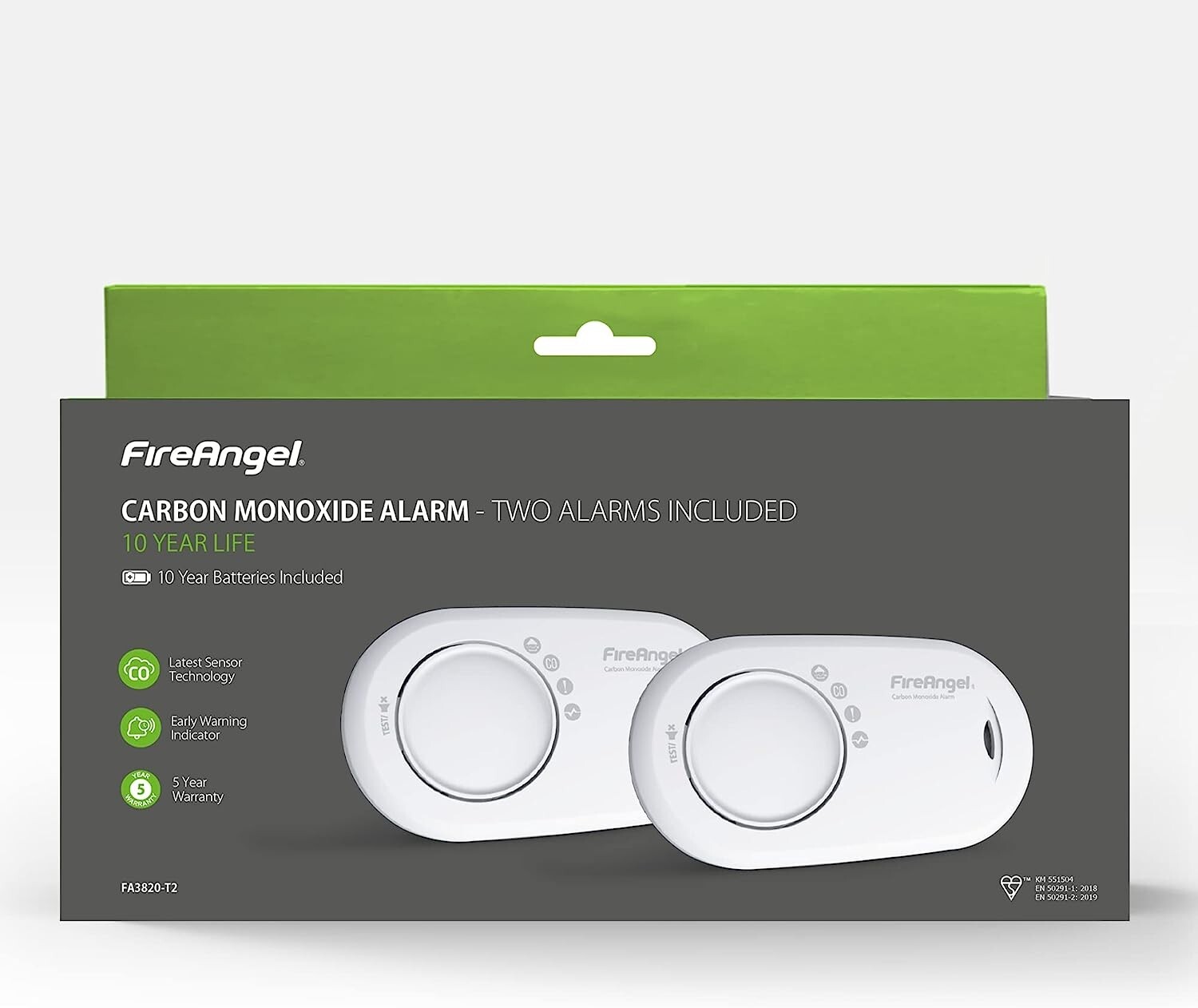 FireAngel FA3820_T2 TWIN PACK Carbon Monoxide Alarms with 10 Year
