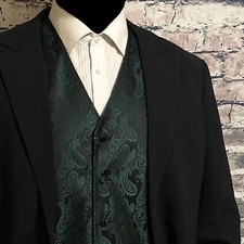 Dark Forest Green Paisley Tuxedo Suit Dress Vest Waistcoat Formal Party Wedding