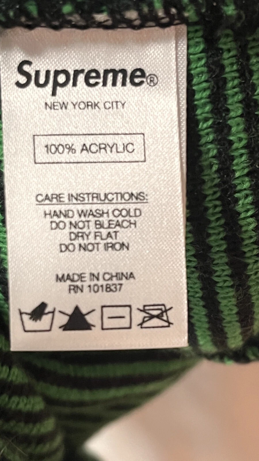 Supreme FW18 Berretto piccolo a righe verdi e nere 100% autentico