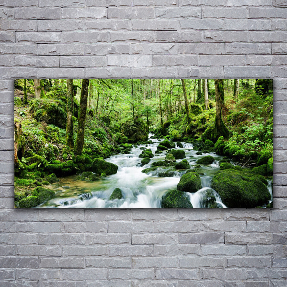 Tableau sur toile nature forêt et lac 120x60 cm pour salon