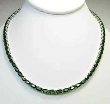 19Ct Oval Cut Lab Created Emerald Tennis Necklace 18" 14K White Gold Plated