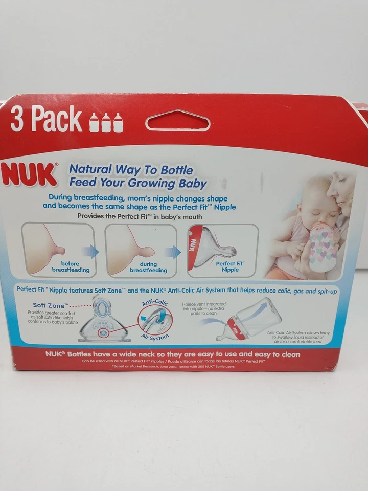 Детские бутылочки NUK 3 упаковки 5 унций розовые 0+ месяцев - Изображение 2 из 4
